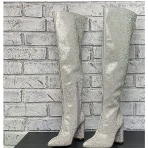 Knee high silver crystal boots
